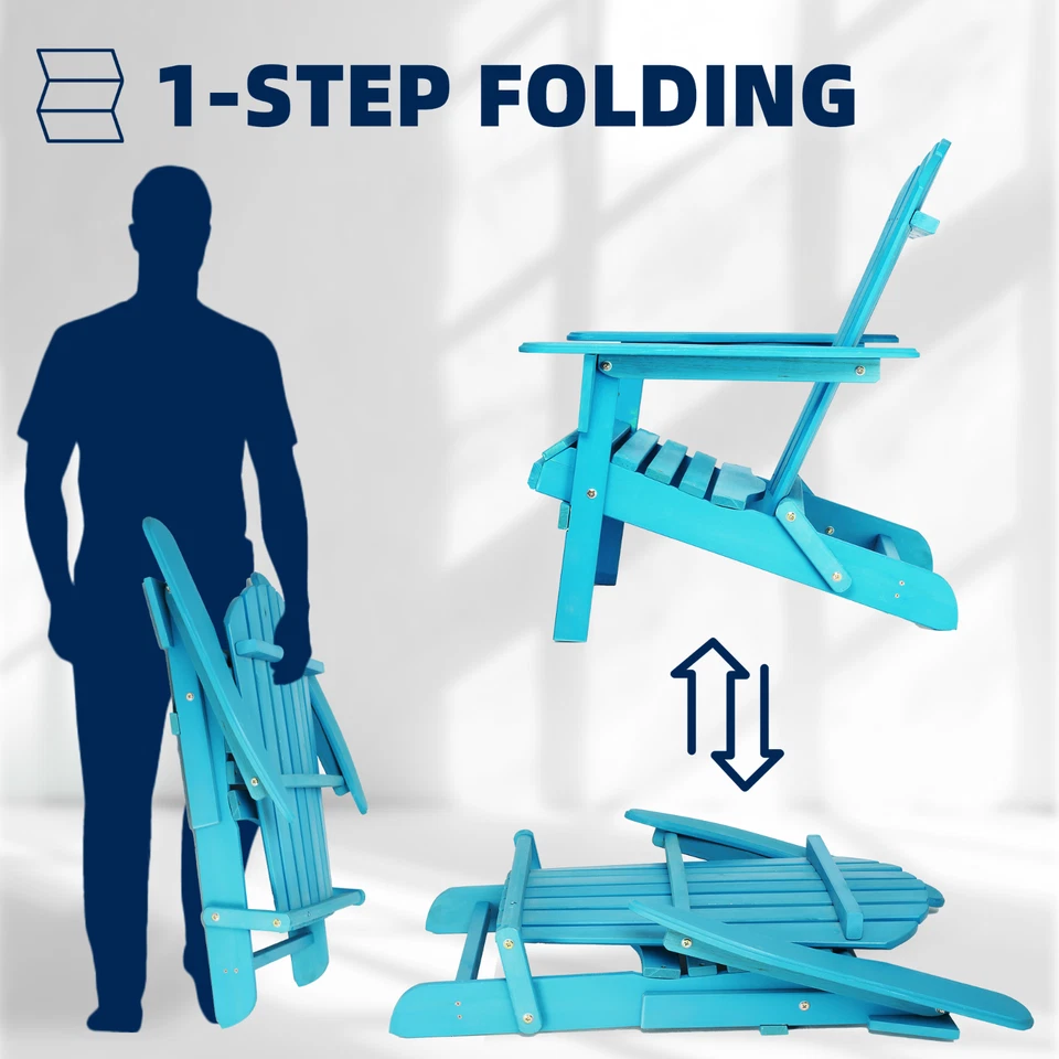 Set of 2 Folding Adirondack Chair Outdoor Patio All Weather Fire Pit Chairs Wood - Image 2 of 4