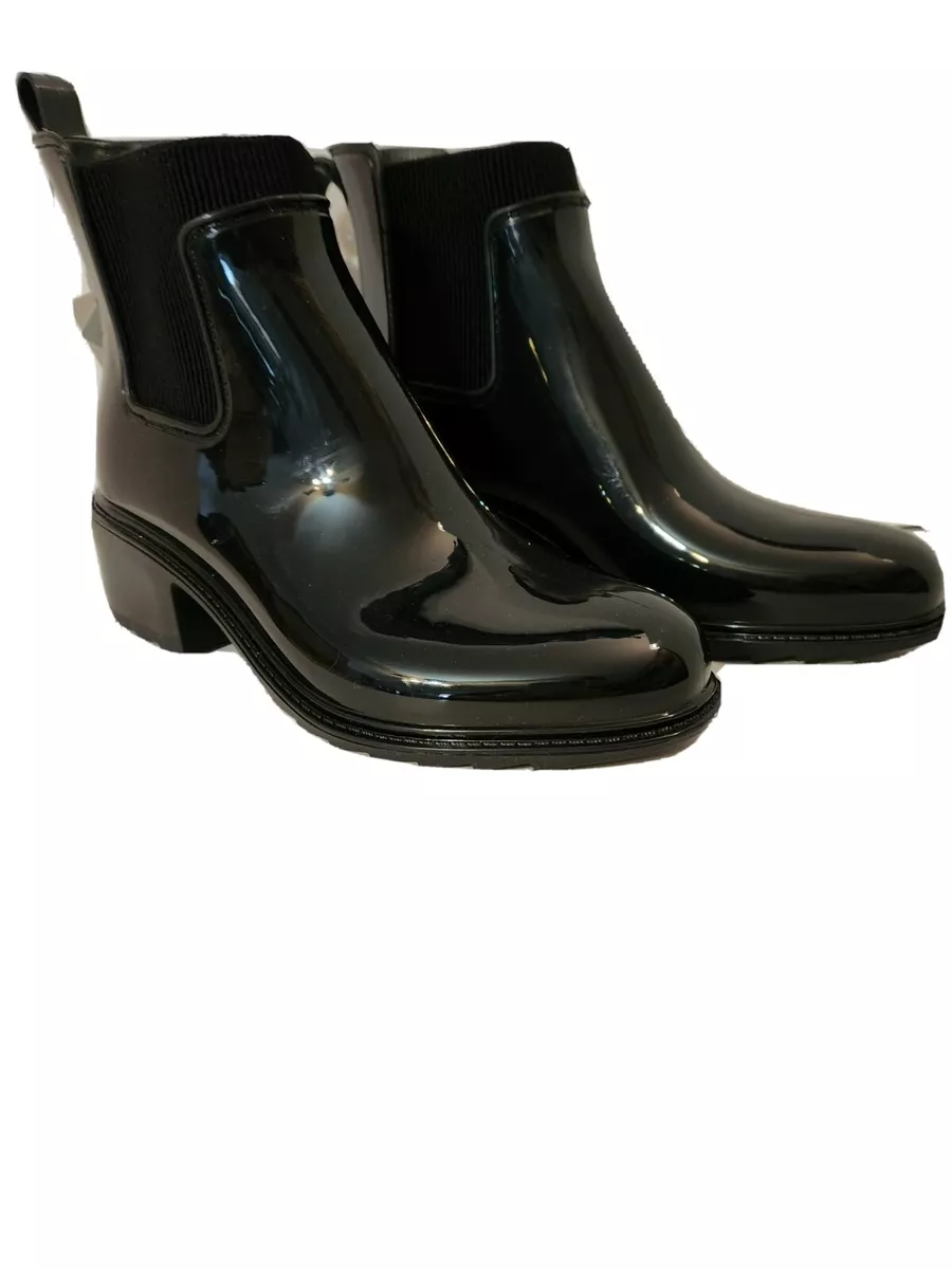 A NEW DAY BOOTS Black SHINY CHELSEA WATERPROOF Ankle BOOTS Rain