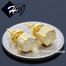 925 STERLING SILVER BLING CZ 6MM GOLD PLATED ROUND SCARW BACK STUD EARRING GE146