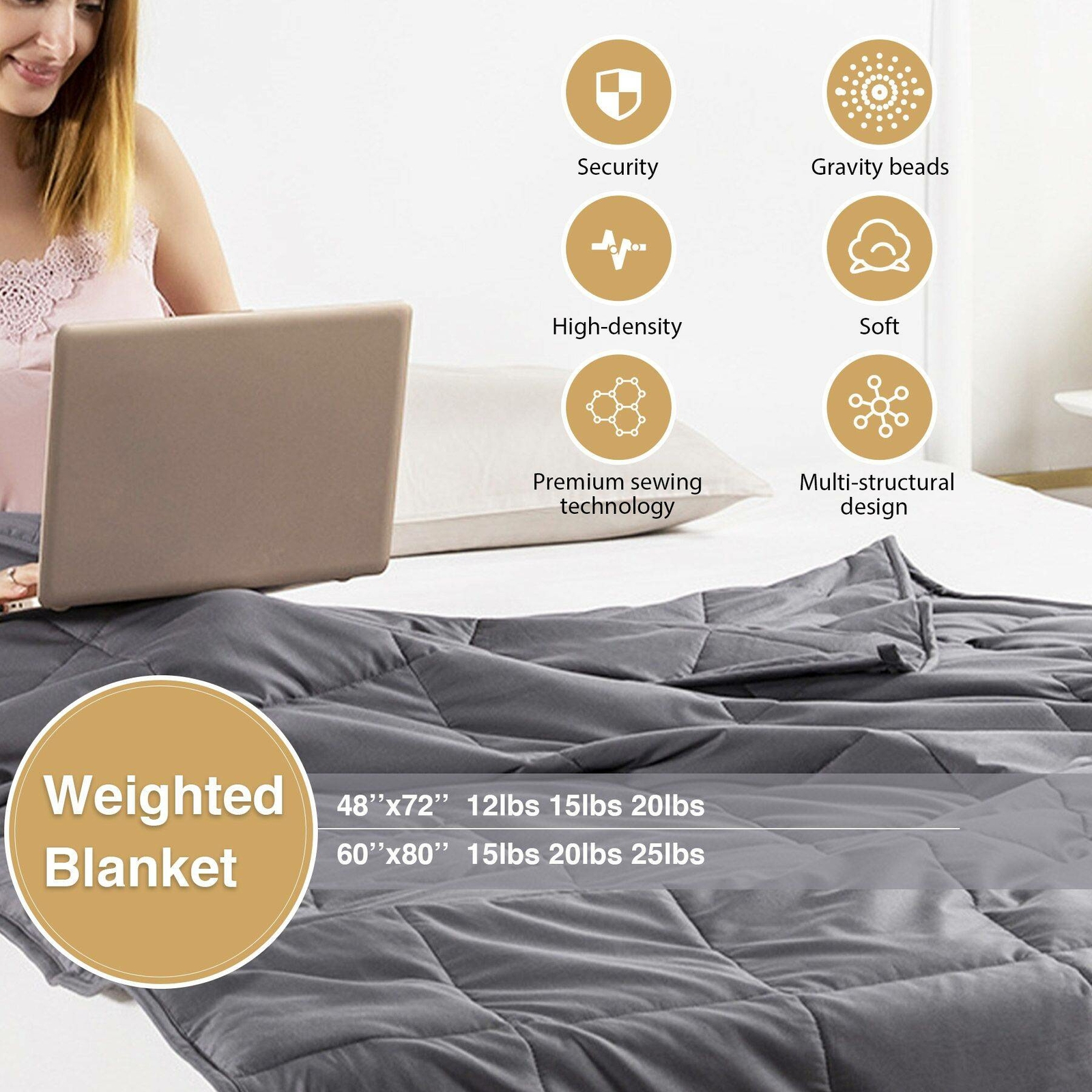 Weighted Blanket Reduce Stress 60X80" 48x72'' Promote Deep Sleep 12 15