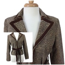 Vakko Leather Jacket Size M Women Suede Animal Print Lined Smoking Brown Velvet 