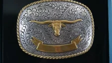 M&F WESTERN Nocona Western Belt Buckle Rectangle Longhorn Ribbon 37703