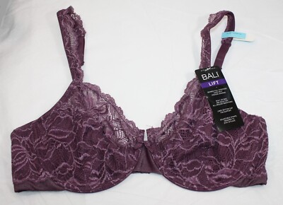 NWT BALI  LIFT BRA df6543 full coverage built up sides in PURPLE 3ex