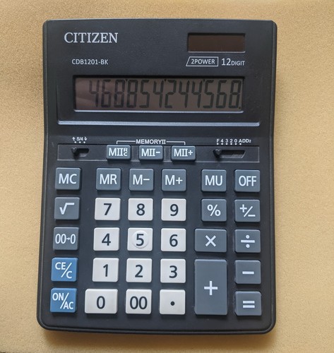 Citizen SDB1201-BK 12-Digit 2 power Desktop Office Solar Calculator - Picture 2 of 6