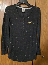 Victoria's Secret PINK Sleepwear Thermal Sleep Dress Nightie SMALL Gray  Gold