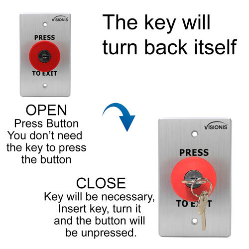 Visionis VIS-7031 Indoor Big Red Push to Exit Button with Cylinder Key - Picture 4 of 11