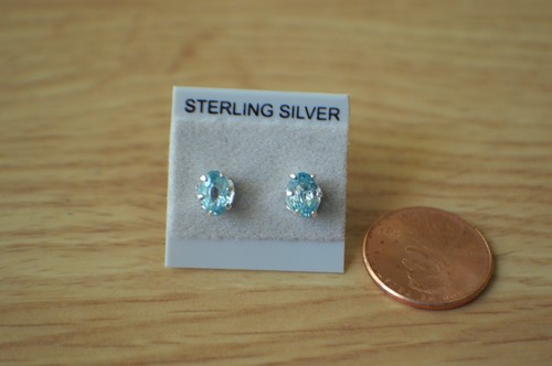 1.81ct Blue Zircon Solitaire Earrings Fine Sterling Silver  6.5x5mm VVS ~ Nice - Picture 6 of 8