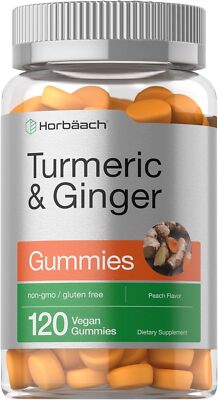 Turmeric Curcumin Gummies | 120 Count | Plus Ginger | Peach Flavor | by Horbaach
