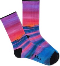 K. Bell Women's Sunset Waves Crew Socks 1 Pair, White, Men's 10-13