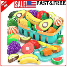 28Pcs Pretend Food Play Food Cutting Set For Kids,Cuttable Fruits Vegetables Toy