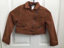 Nicole Miller New York Girl's Brown Full Zip Pockets Lined Short Bomber Jacket 6