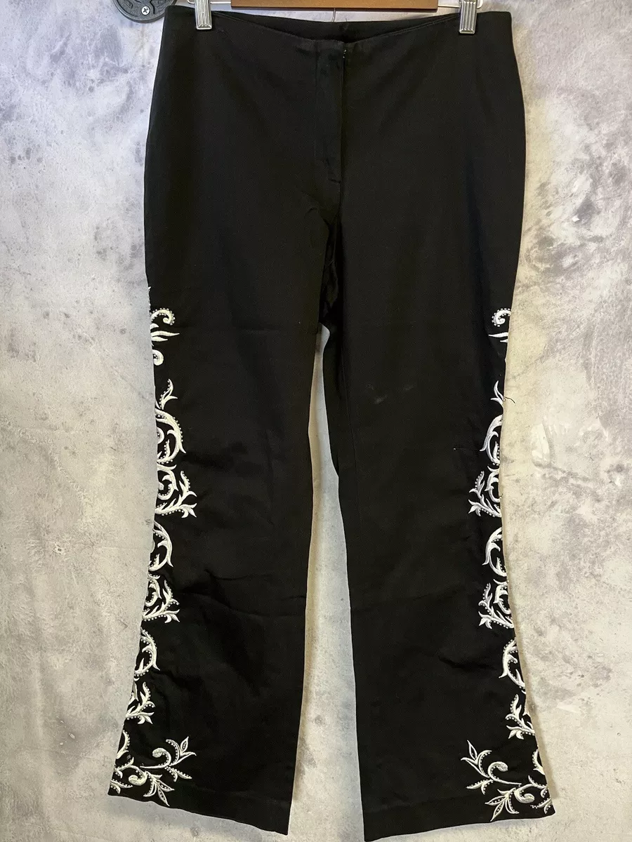 Vintage Joseph Ribkoff Pants Embroidered Beaded Womens 10 Black