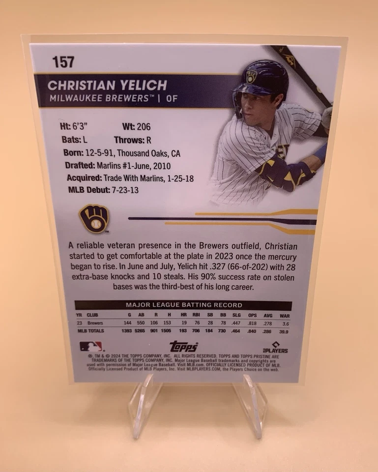 Brewers Christian Yelich #113/150 Green 2024 Topps Pristine #157 - Image 3 of 3