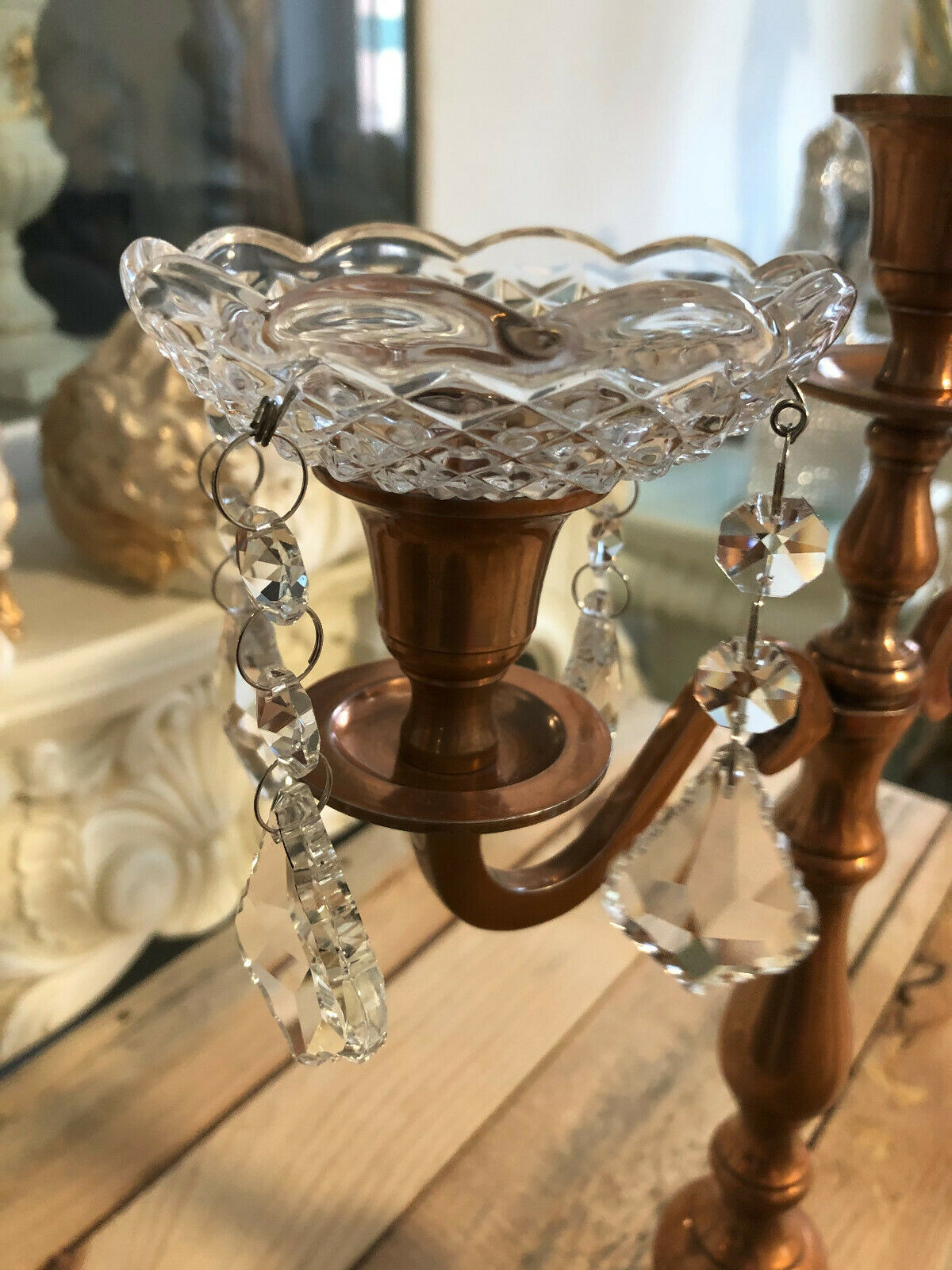 Lüsterschale Glas Behang Tropfschale Kerzenständer Teller mit Kristall Wachtel M