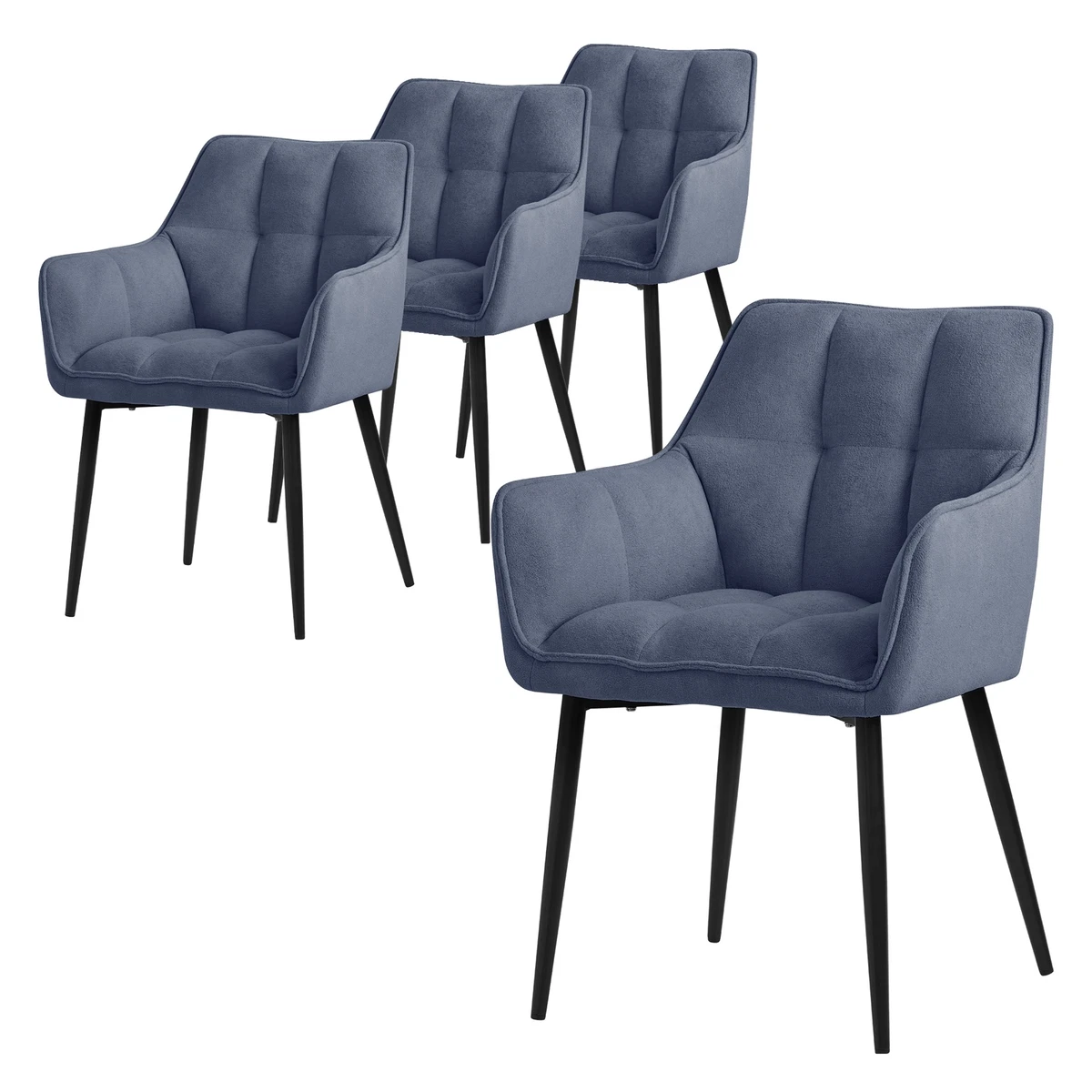 4x Sillas de comedor azules de tejido de rizo asiento ergonómico con patas metal