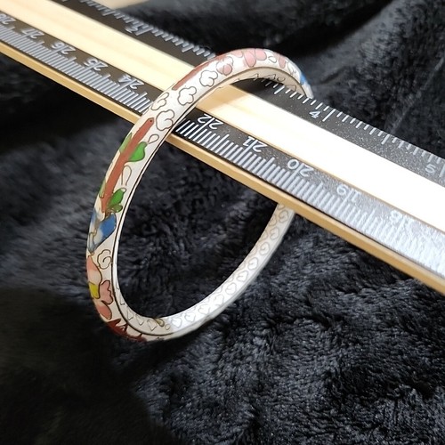 Vintage Cloisonne Enamel 2.5" Inside Diameter Bangle Bracelet White Floral - Picture 4 of 20