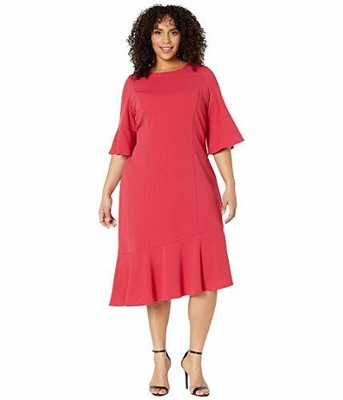 Adrianna Papell Women's Knit Crepe Ruffle MIDI Dress, Warm Cherry, 6 | eBay