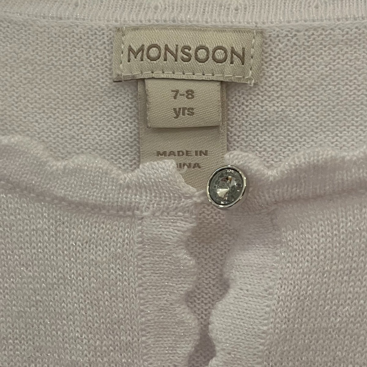 Monsoon Girls Niamh Cardigan, Ivory Age 7-8 UK