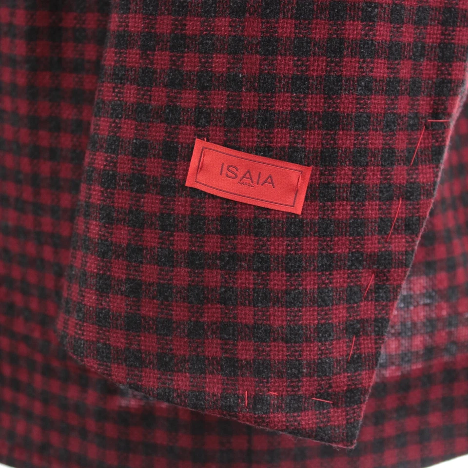 Abrigo deportivo Isaia nuevo con etiquetas talla 52 42R EE. UU. Dustin en rojo y negro a cuadros de pistola Foto 3 de 4
