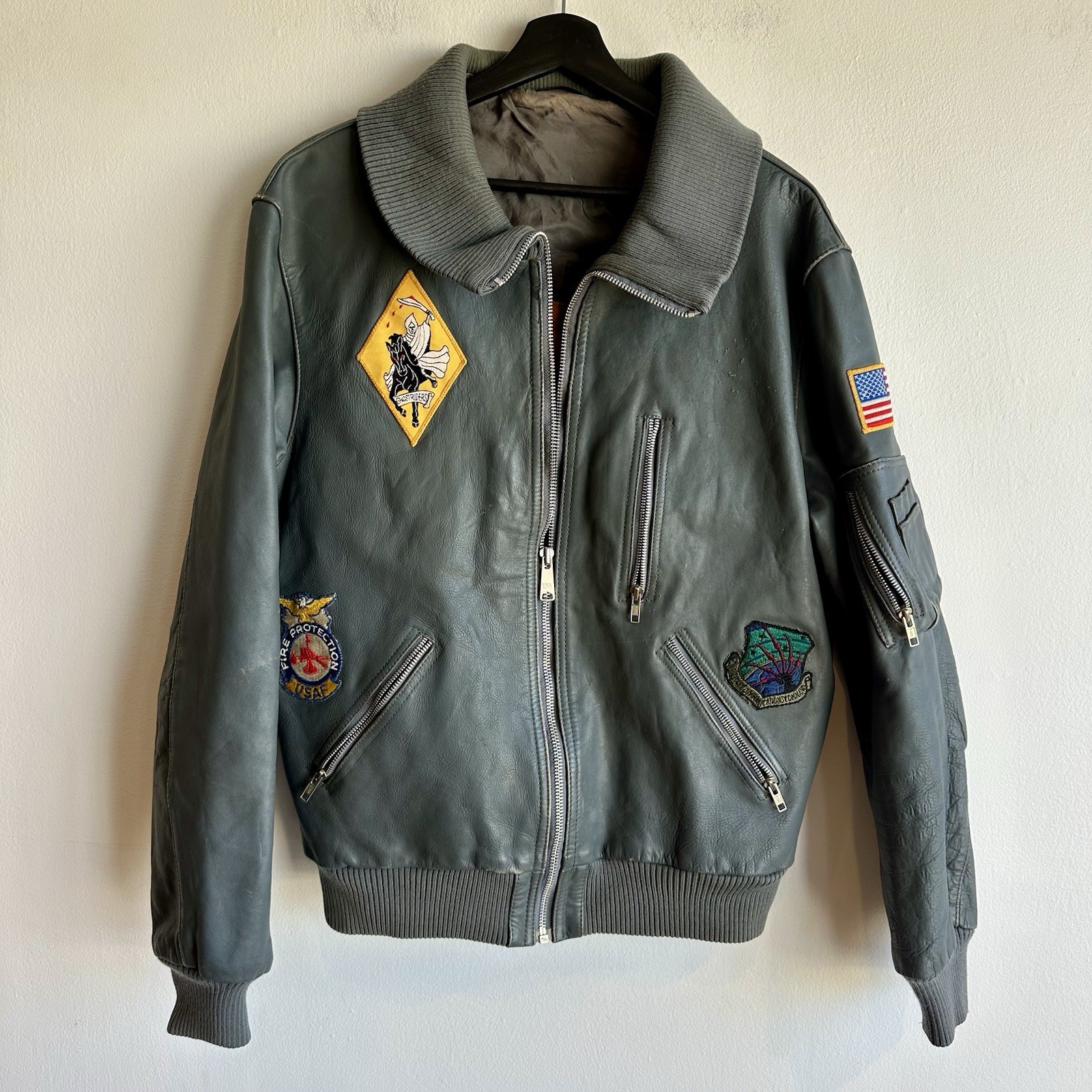 Vintage 1960-1970s West German Leather Flight Jacket Patched USAF