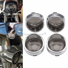2" Turn Signal Cover Smoke Lens Chrome Visor for Harley XL Dyna Softail 2 Pair