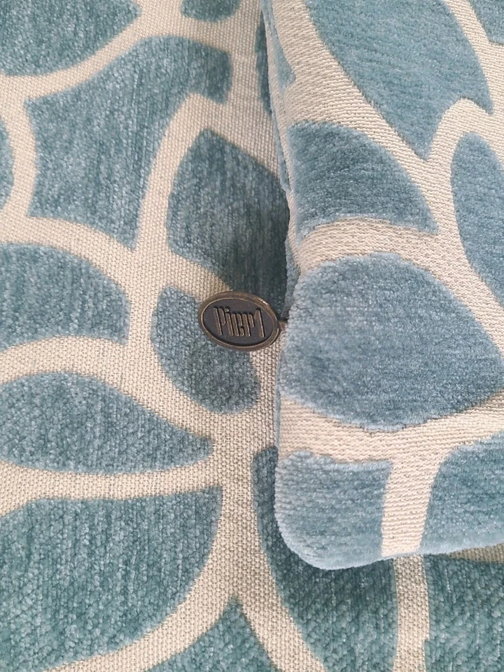 Pier 1 Imports Throw Pillow Covers X2 Aqua Tan Velour Pattern Zip Pair 18x18" - Image 3 of 4