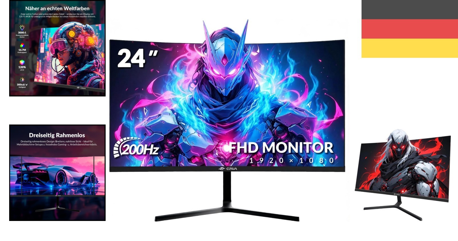 24 Zoll Curved Gaming Monitor 200Hz 165Hz 144Hz 1080P HDMI DisplayPort FreeSy... Ansicht 2