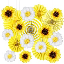 Sunflower Party Decoration Set 18 PCS Tissue Paper Pom Poms Fans Wall Flowers