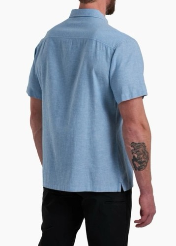 KUHL Getaway Camicia Elasticizzata Misto Canapa Uomo XL Blu Gesso Bottoni - Foto 2 di 12