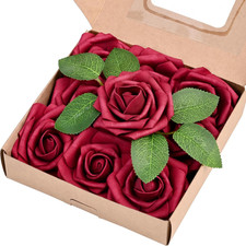 9 Pcs Artificial Flowers Fake Rose with Stems - Red Real Touch Foam Roses for DI