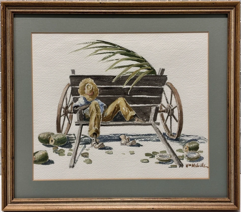 Pintura acuarela 1968 “Coconut Vendor”, Jamaica, decoración de arte caribeño vintage Foto 4 de 4