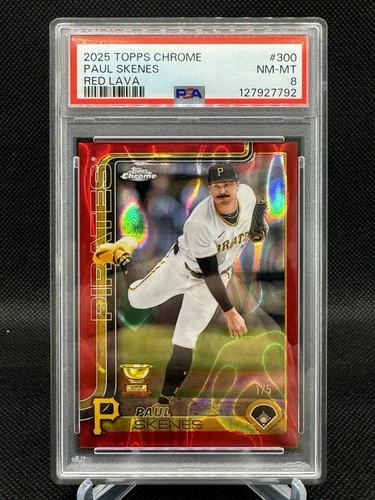 2025 Topps Chrome Paul Skenes #300 Red Lava Refractor 1/5 PSA 8 Gold Cup Bookend