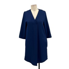 COS Crossover V-neck Dress Navy Blue Shift 3/4 Sleeve Size US 2