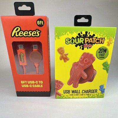 RareReese's6ft USB-C Cable & Sour Patch Kids Fast Charge 2-Port USB Wall Charger