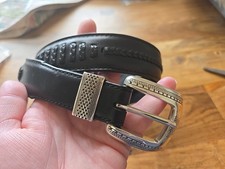 Vintage Onyx by Brighton Belt Mens 44 Black Leather Silver Buckle 1993 Western