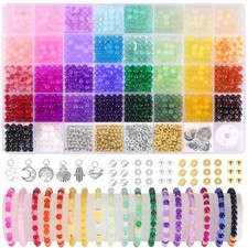 1368pcs 6mm Glass Beads for Bracelets Jewelry Making Supplies, 34 Colors Crystal