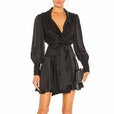 ZIMMERMANN Ruffled silk-satin mini wrap dress black size 3 new with tags
