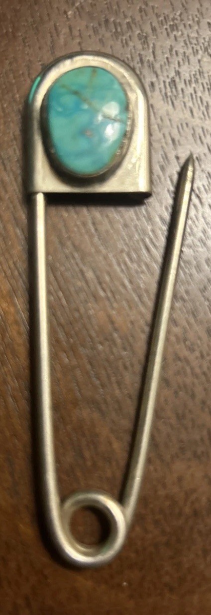 925 Navajo Signed VT Sterling Silver TURQUOISE Safety Pin Key Chain