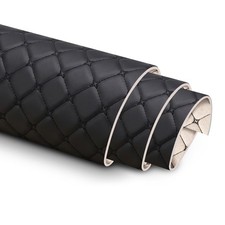 Quilted Diamond PU Leather 6mm Foam Back Black Car Headliner Upholstery By Yard