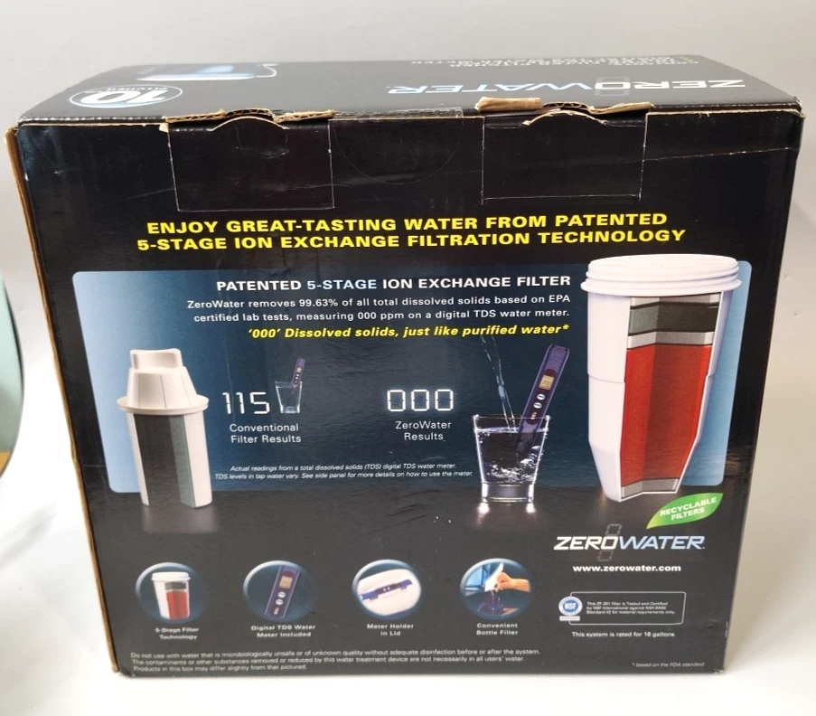 NEW ZeroWater ZP-010 Water Filtration Pitcher 10 Cup 5 Stage Digital TDS Meter - Image 4 of 4