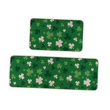 Shamrock St Patricks Day Kitchen Rugs Set of 2, Irish Green Lucky Shamrock