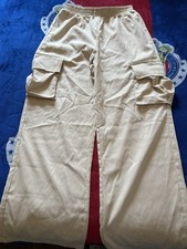 Women  s Beige Cargo Pants with Elastic Waist and Side Pockets