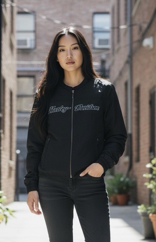 HARLEY-DAVIDSON AFFINTIY BLACK CASUAL NYLON SILVER EMBROIDERY JACKET - Women’s M