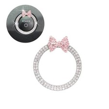 Pink Bow Car Accessories,Bow Tie Engine Start Button Ring,Bling Silver Ring
