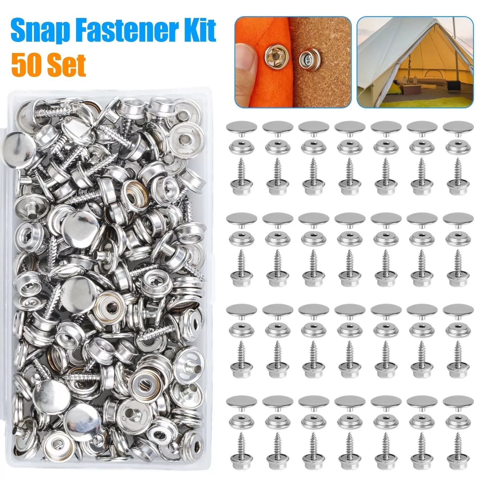 50 Set Stainless Steel Boat Marine Canvas Snap Cover Button Socket Fastener Kit