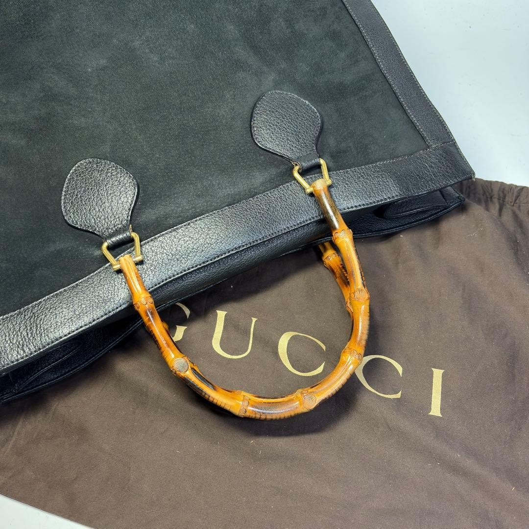 GUCCI Diana Bamboo Tote Hand Bag Magnetic Leather Suede Black Vinatge From Japan thumbnail 9