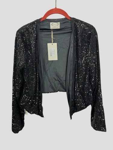 Mia Joy By Joyfolie Girls Sz S Black Glitter Liv Cropped Luxury Jacket Lace Trim