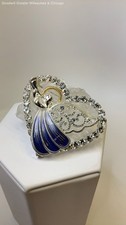 Napier Silver Tone Enamel & Rhinestone Trumpet Angel Brooch 13.7g