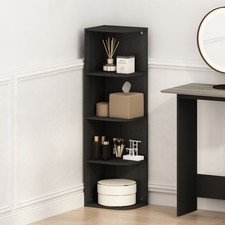 FODFACTORY 4-Tier Corner Shelf, Space Saving Bookshelf for Living Room, Bedroom