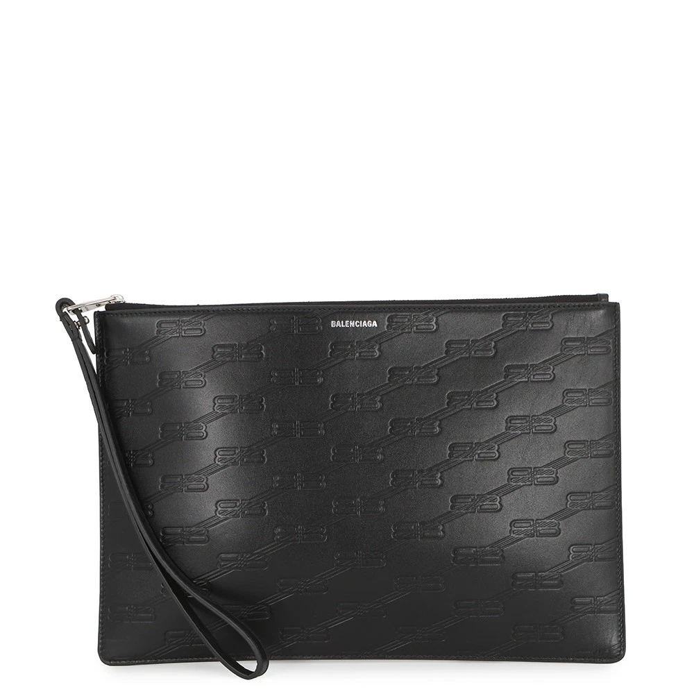 Balenciaga — BALENCIAGA BB Logo Clutch Bag Leather Black 717791